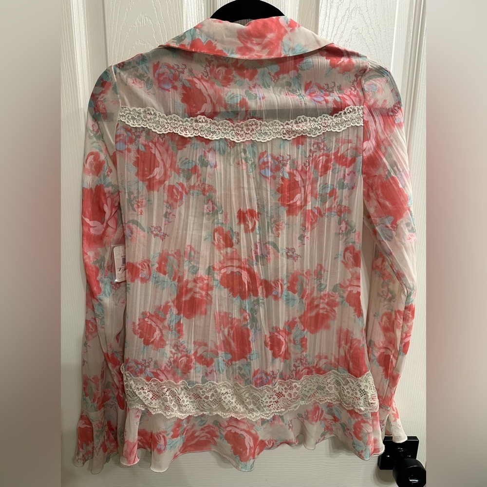 Free People Bad at Love Floral Ruffle Blouse - Pink and Cream NWT $128 - Picture 6 of 6